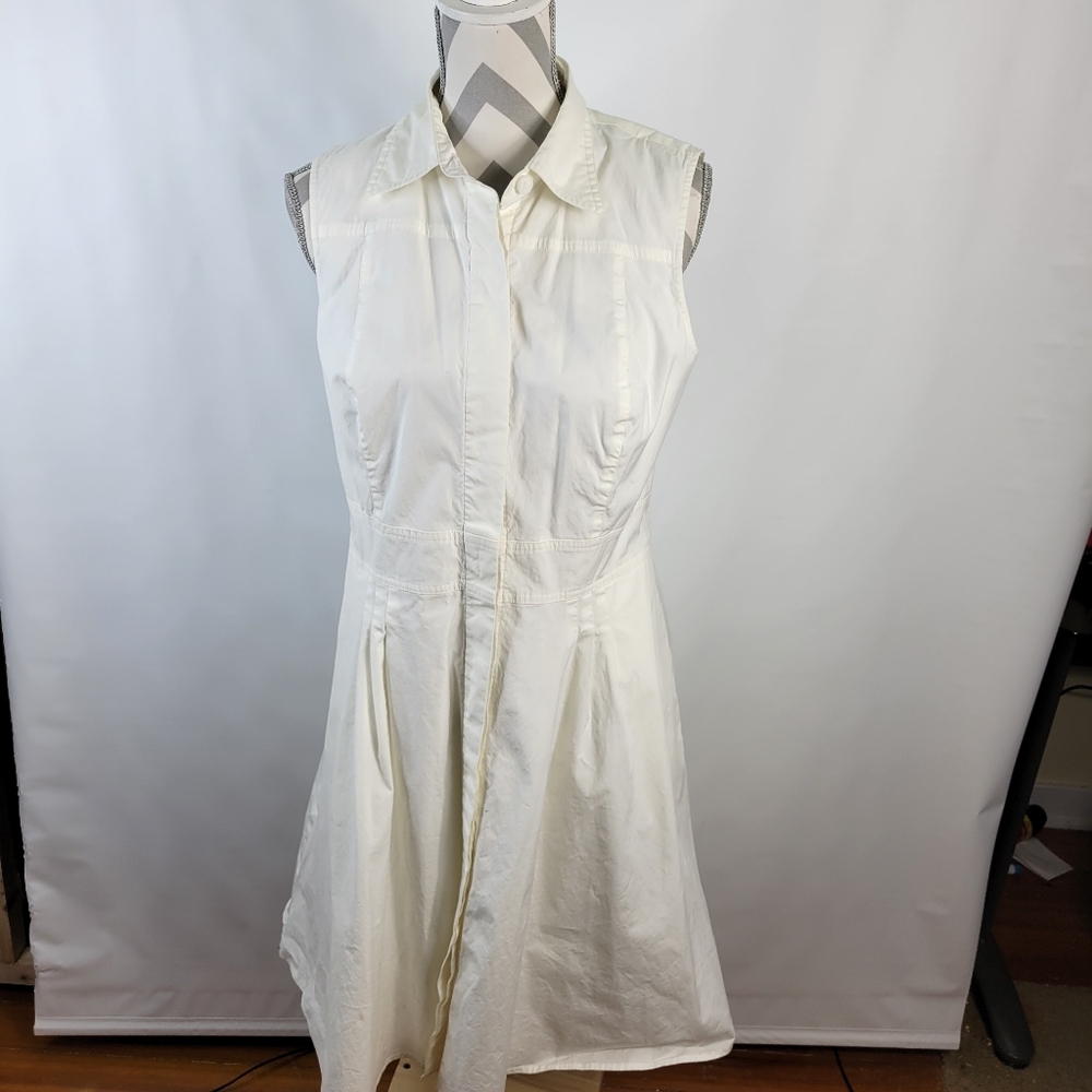 Ann Taylor Loft White Sleeveless Shirt Dress Cotton Size 12 - Picture 2 of 15